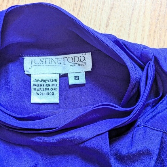 Justine Todd Vintage 80s Purple Ruffled Long Sleeve High Neck Blouse SZ 8 Large - Picture 3 of 7